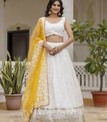 White Georgette Embroidered Semi-stitched Lehenga Choli With Dupatta for Women