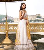 White Georgette Embroidered Semi-stitched Lehenga Choli With Dupatta for Women