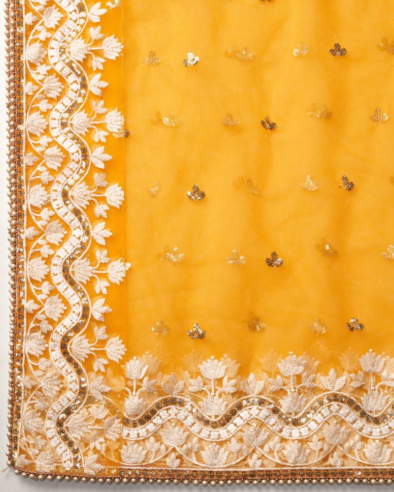 White Georgette Embroidered Semi-stitched Lehenga Choli With Dupatta for Women