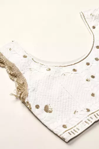 White Georgette Embroidered Semi-stitched Lehenga Choli With Dupatta for Women