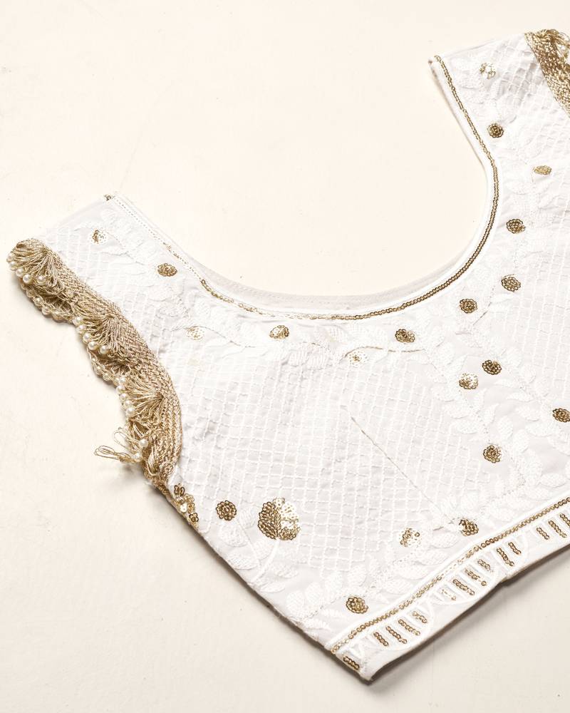 White Georgette Embroidered Semi-stitched Lehenga Choli With Dupatta for Women