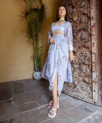 Soft blue floral & polka dot cape set 1