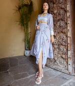 Soft blue floral & polka dot cape set