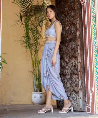 Soft blue floral & polka dot cape set 2