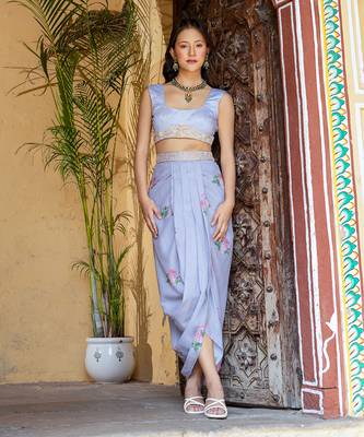 Soft blue floral & polka dot cape set 3