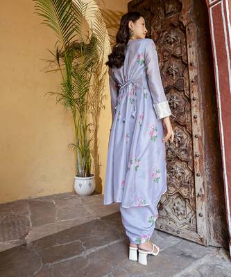 Soft blue floral & polka dot cape set 5