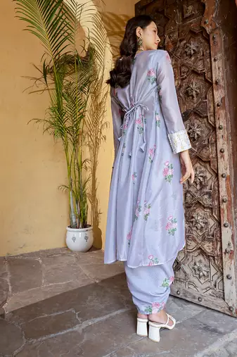 Soft blue floral & polka dot cape set