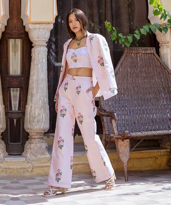 Sweet pink striped pantsuit set 2