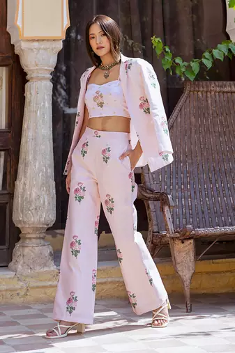 Sweet pink striped pantsuit set