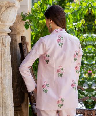 Sweet pink striped pantsuit set 5