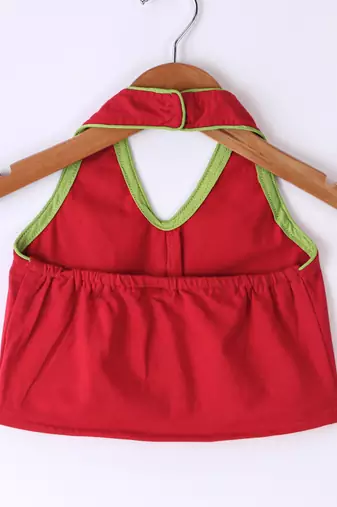 Twisha Girls Solid Knit Top Embellished With Pompom & Potali Buttons With Motif Foil Printed Dhoti-Red & Orange