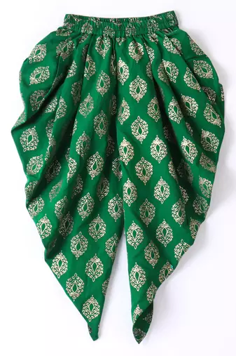 Twisha Girls Short Sleeves Top With Embroidered Mock Jacket With Ethnic Motif Foil Printed Dhoti - Pink & Green