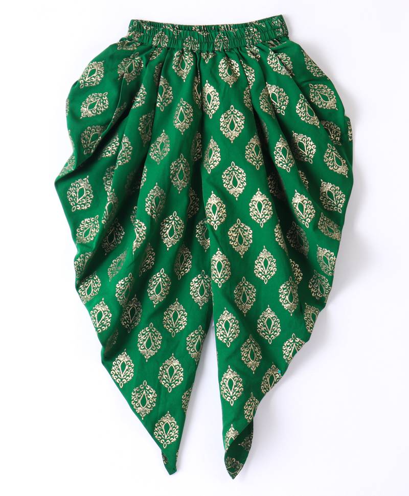 Twisha Girls Short Sleeves Top With Embroidered Mock Jacket With Ethnic Motif Foil Printed Dhoti - Pink & Green