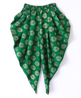 Twisha Girls Short Sleeves Top With Embroidered Mock Jacket With Ethnic Motif Foil Printed Dhoti - Pink & Green 5