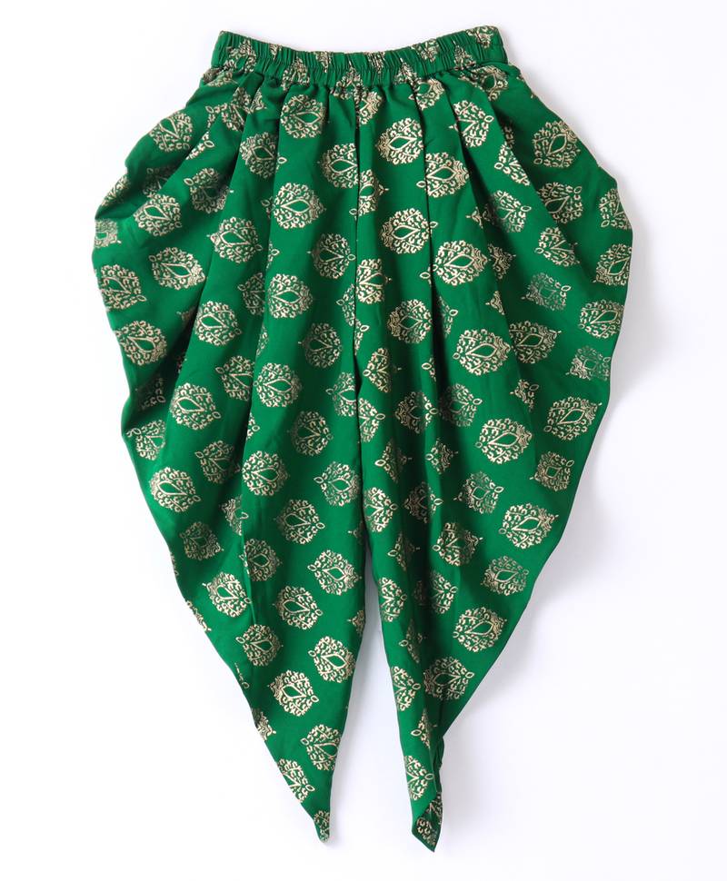 Twisha Girls Short Sleeves Top With Embroidered Mock Jacket With Ethnic Motif Foil Printed Dhoti - Pink & Green