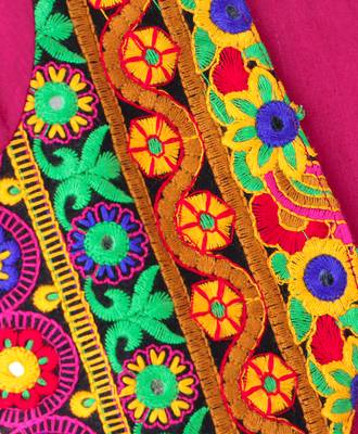 Twisha Girls Short Sleeves Top With Embroidered Mock Jacket With Ethnic Motif Foil Printed Dhoti - Pink & Green 6