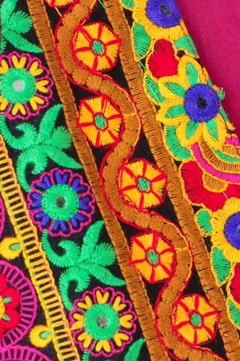 Twisha Girls Short Sleeves Top With Embroidered Mock Jacket With Ethnic Motif Foil Printed Dhoti - Pink & Green