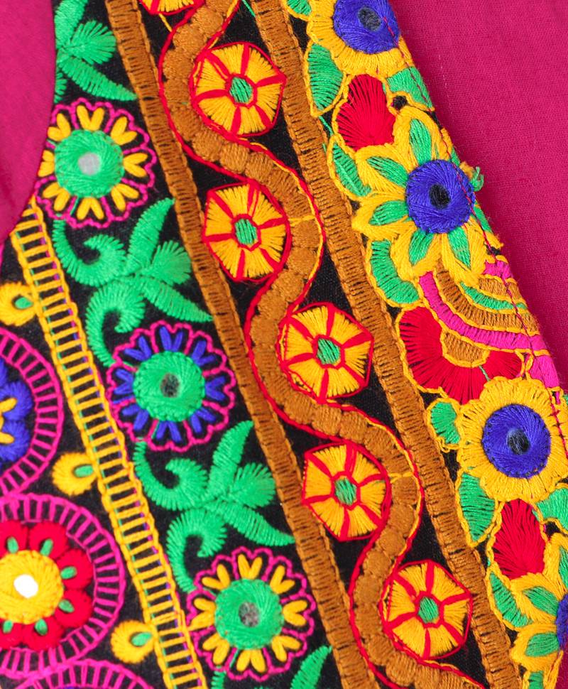 Twisha Girls Short Sleeves Top With Embroidered Mock Jacket With Ethnic Motif Foil Printed Dhoti - Pink & Green