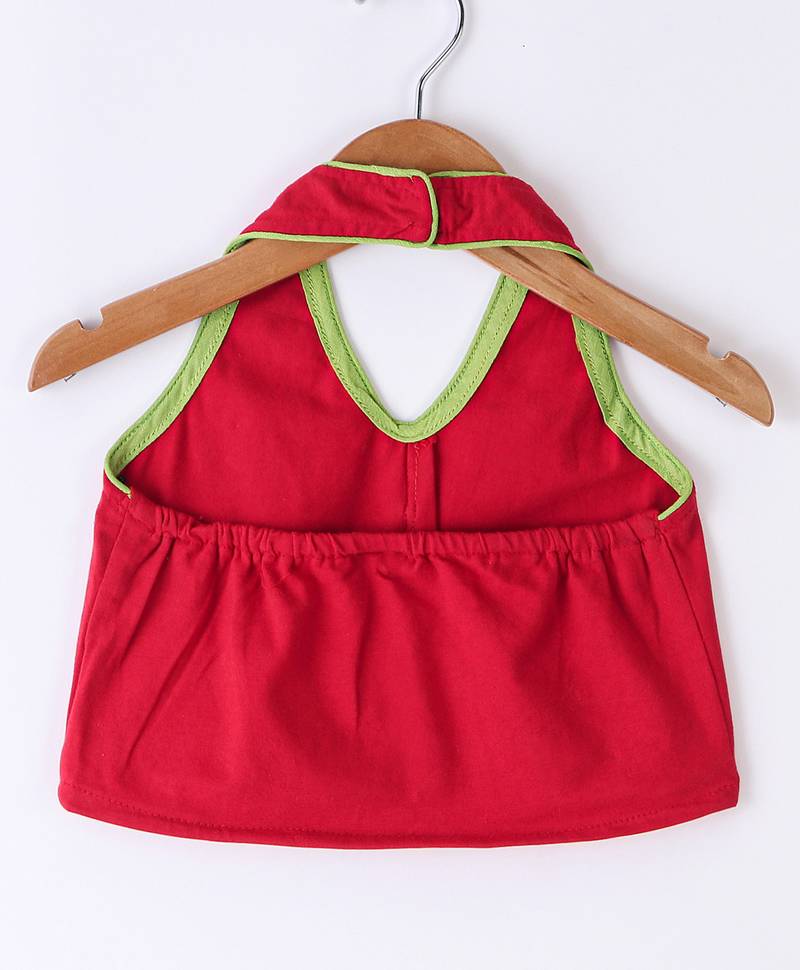 Twisha Girls Solid Knit Top Embellished With Pompom & Potali Buttons & Palazzo-Red & Yellow