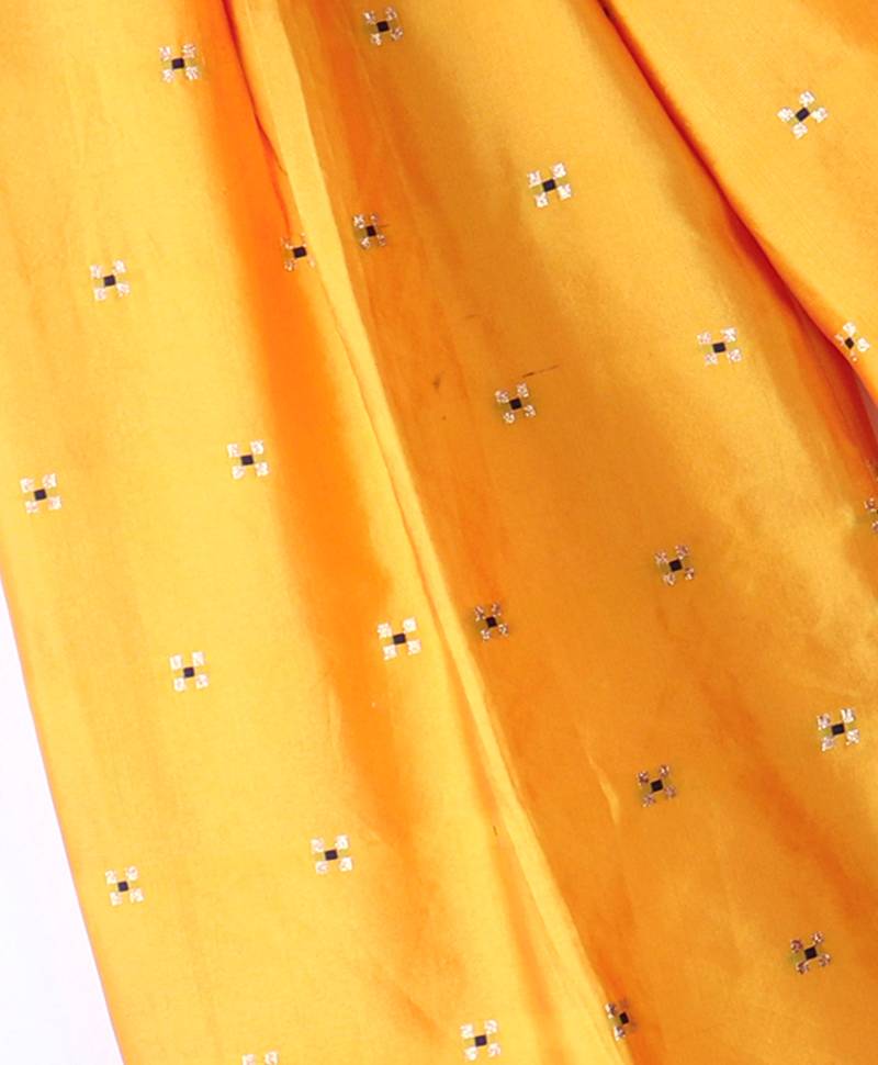 Twisha Girls Solid Knit Top Embellished With Pompom & Potali Buttons & Palazzo-Red & Yellow