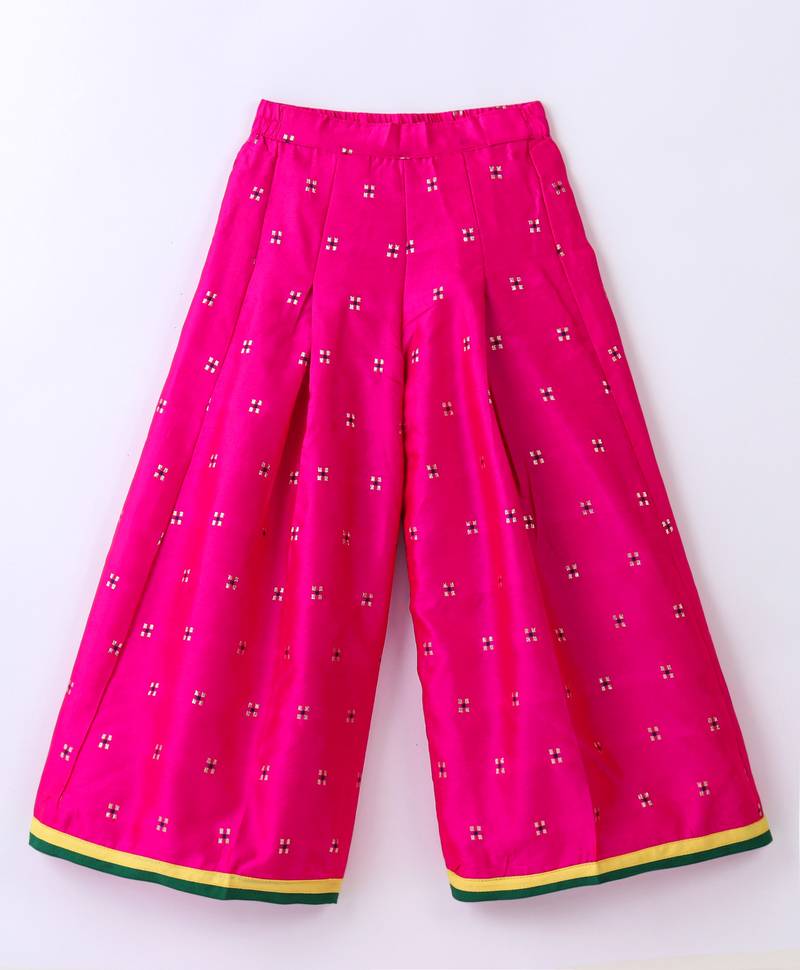 Twisha Girls Floral Printed Ruffle Detail Pure Cotton Top With Palazzo-Yellow & Pink