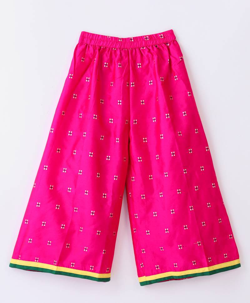 Twisha Girls Floral Printed Ruffle Detail Pure Cotton Top With Palazzo-Yellow & Pink