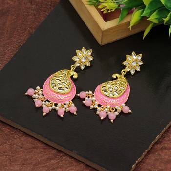 Pink color meenakari earrings 1