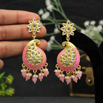 Pink color meenakari earrings 2