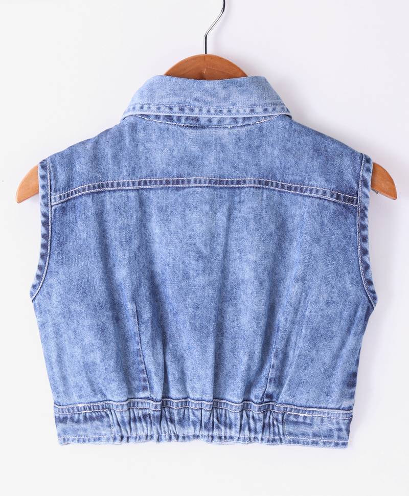 Twisha Girls Denim Top Embellished With Bird Applique & Foil Printed Ghagra - Blue & Red