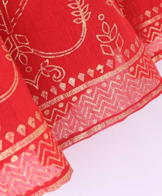 Twisha Girls Denim Top Embellished With Bird Applique & Foil Printed Ghagra - Blue & Red 6