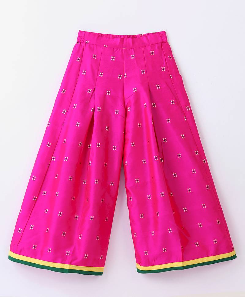 Twisha Girls Denim Ruffle Top Embellished With Bird Applique With Self Designed Palazzo - Blue & Pink