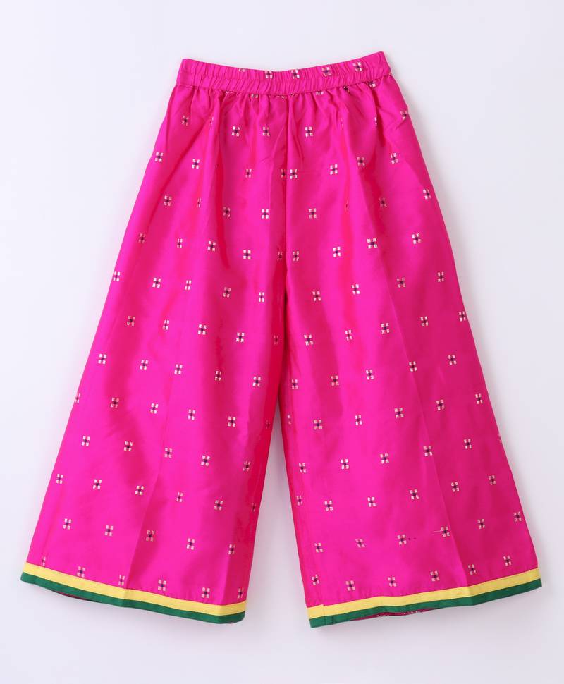 Twisha Girls Denim Ruffle Top Embellished With Bird Applique With Self Designed Palazzo - Blue & Pink