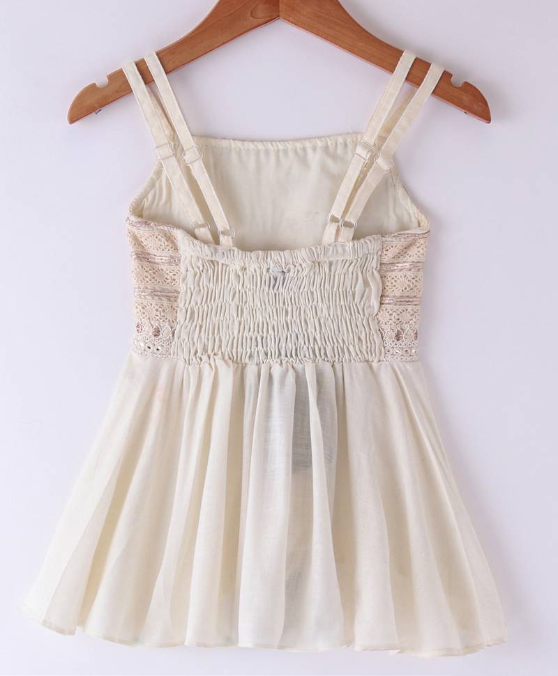 Twisha Girls Embroidered Designer Top With Gold Printed Ghagra - Off White & Pink