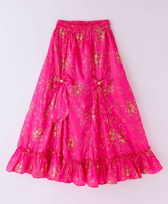 Twisha Girls Embroidered Designer Top With Gold Printed Ghagra - Off White & Pink 4