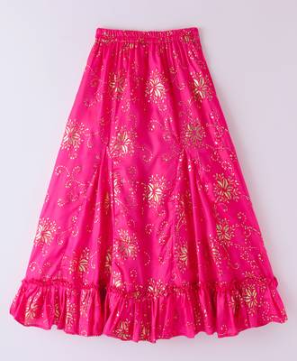 Twisha Girls Embroidered Designer Top With Gold Printed Ghagra - Off White & Pink 5