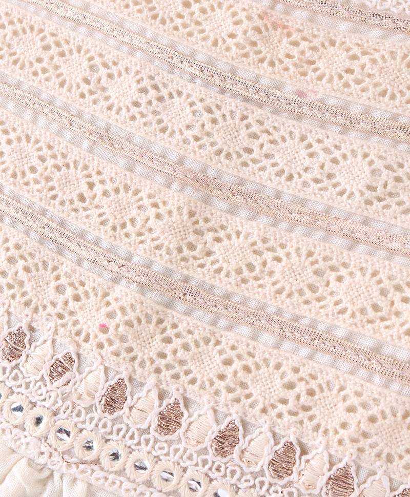 Twisha Girls Embroidered Designer Top With Gold Printed Ghagra - Off White & Pink