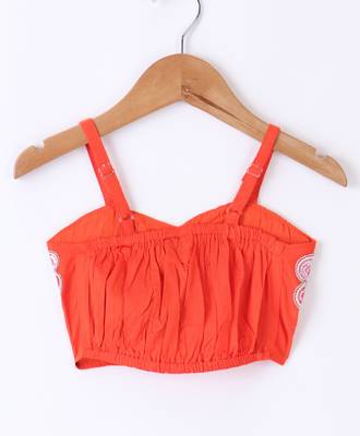 Twisha Girls Elaborate Butterfly Embroidered Crop Top With Self Design Palazzo - Orange & Blue 3