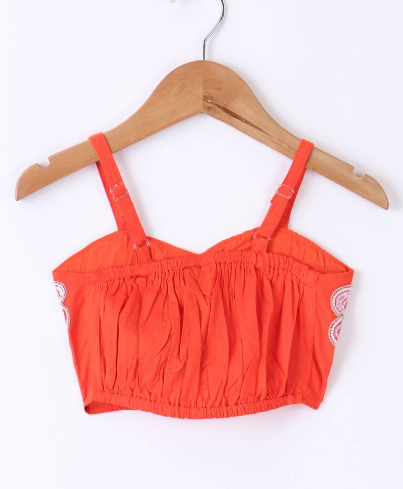 Twisha Girls Elaborate Butterfly Embroidered Crop Top With Self Design Palazzo - Orange & Blue