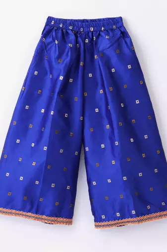 Twisha Girls Elaborate Butterfly Embroidered Crop Top With Self Design Palazzo - Orange & Blue