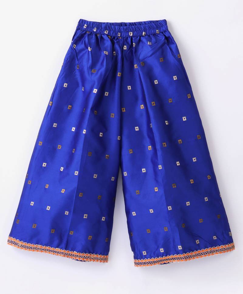 Twisha Girls Elaborate Butterfly Embroidered Crop Top With Self Design Palazzo - Orange & Blue