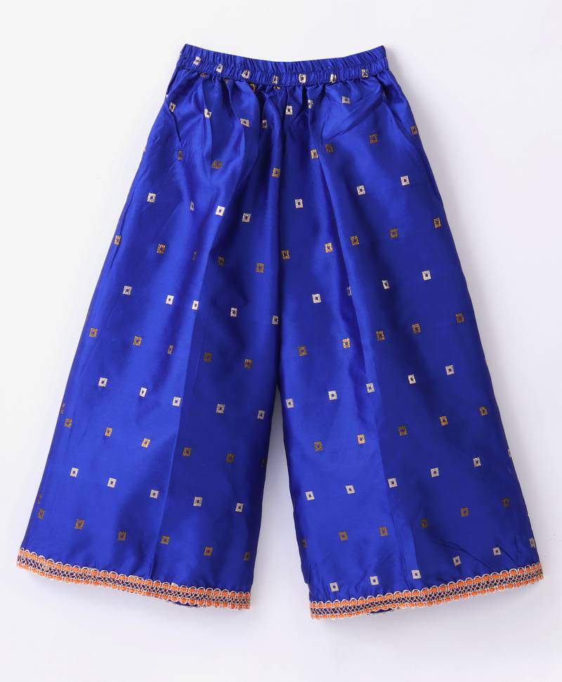 Twisha Girls Elaborate Butterfly Embroidered Crop Top With Self Design Palazzo - Orange & Blue