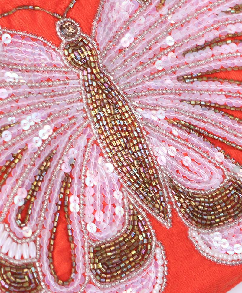 Twisha Girls Elaborate Butterfly Embroidered Crop Top With Self Design Palazzo - Orange & Blue