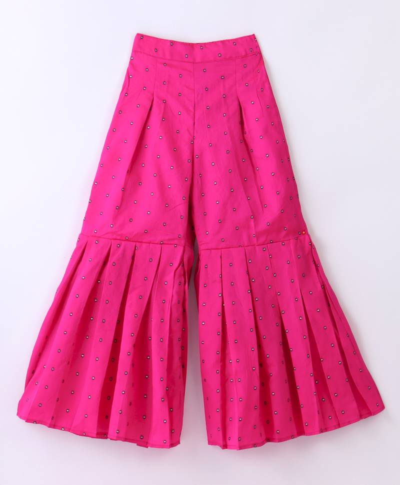 Twisha Girls Elaborate Butterfly Embroidered Denim Crop Top With Self Design Palazzo - Blue & Pink