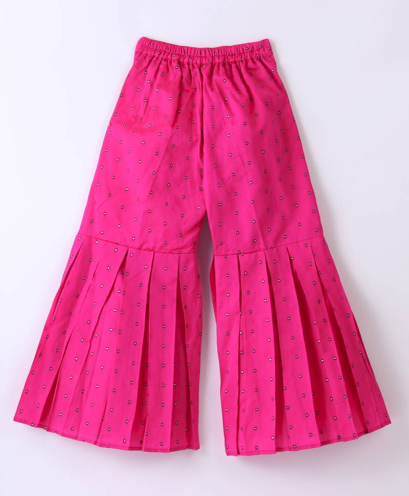 Twisha Girls Elaborate Butterfly Embroidered Denim Crop Top With Self Design Palazzo - Blue & Pink