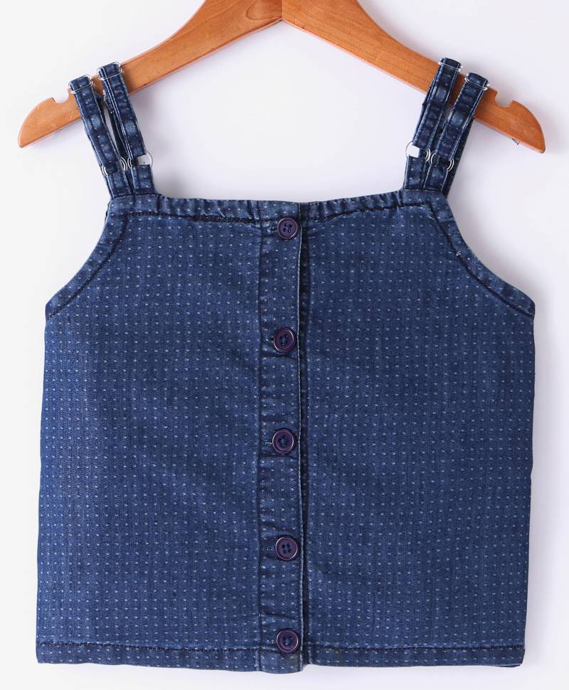 Twisha Girls Embroidered Frilled Denim Top With Motif Foil Printed Dhoti - Blue & Pink