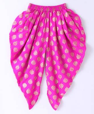 Twisha Girls Floral Printed Ruffle Detail Pure Cotton Top With Motif Foil Printed Dhoti - Yellow & Pink 5