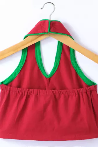 Twisha Girls Solid Knit Top Embellished With Pompom & Potali Buttons With Printed Dhoti - Red & Green