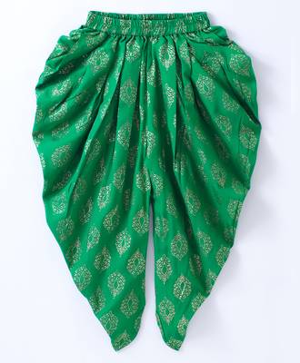 Twisha Girls Solid Knit Top Embellished With Pompom & Potali Buttons With Printed Dhoti - Red & Green 4