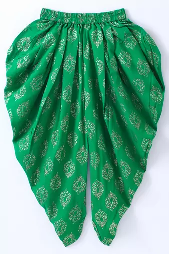 Twisha Girls Solid Knit Top Embellished With Pompom & Potali Buttons With Printed Dhoti - Red & Green