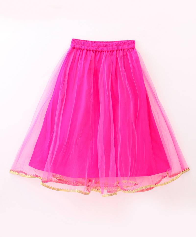 Twisha Girls Cold Shoulder Top & Net Ghagra - Green & Pink